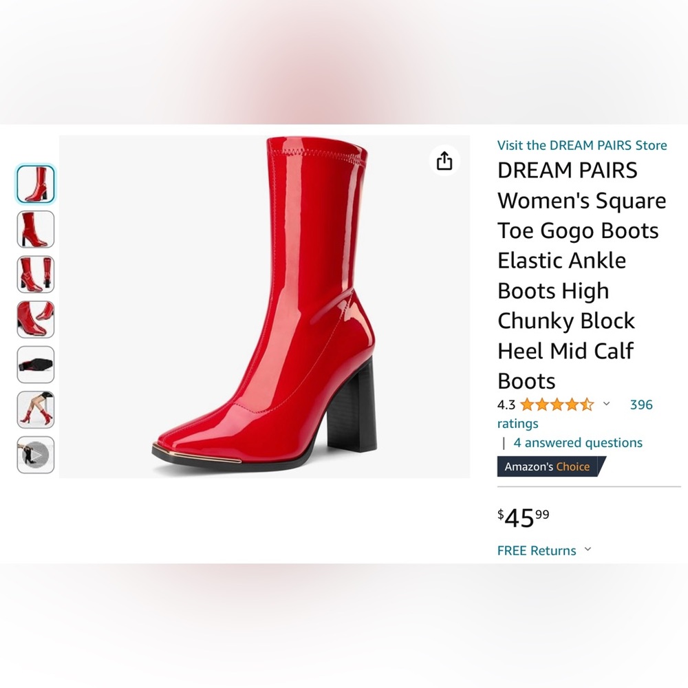 NWT Women’s Size 8 DREAM PAIRS Red Square Toe Boots with gold detail